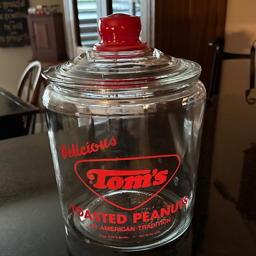 Tom's Glass Peanut Jar with Red Lid